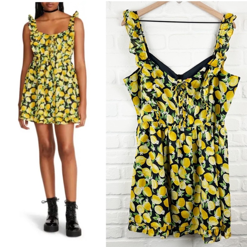 Brand 🆕 Betsey Johnson Layla Lemon Mini Dress Lace Up size 8